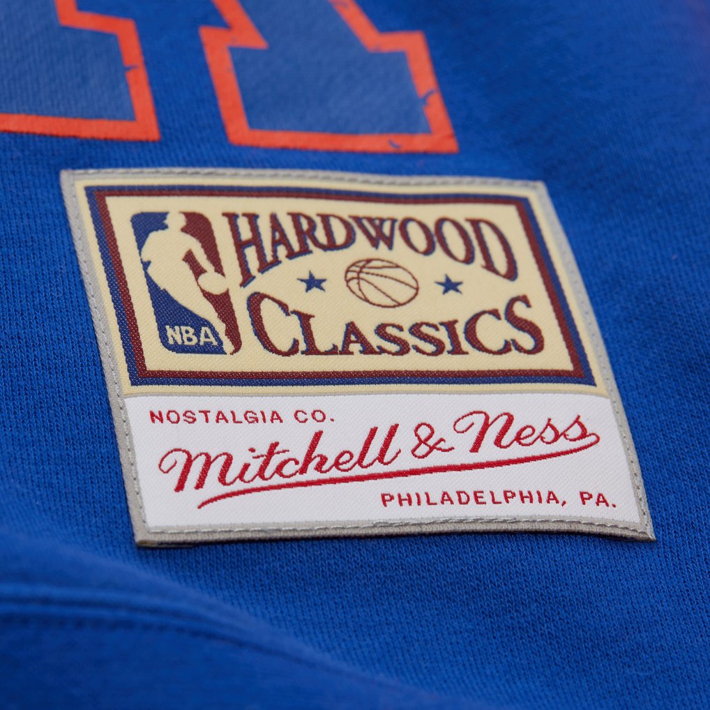 New York Knicks Mitchell & Ness Unisex Hardwood Classics Split 3 Pullover Sweatshirt - Blue